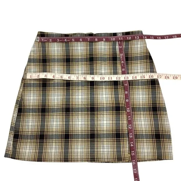 Urban Outfitters Women S Mini Skirt Plaid Mid Rise Yellow Black Gray Stretch - Picture 5 of 9
